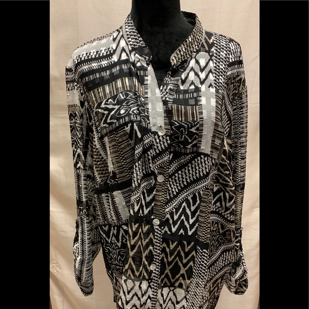 Ruby Rd Black and White Sheer Blouse
